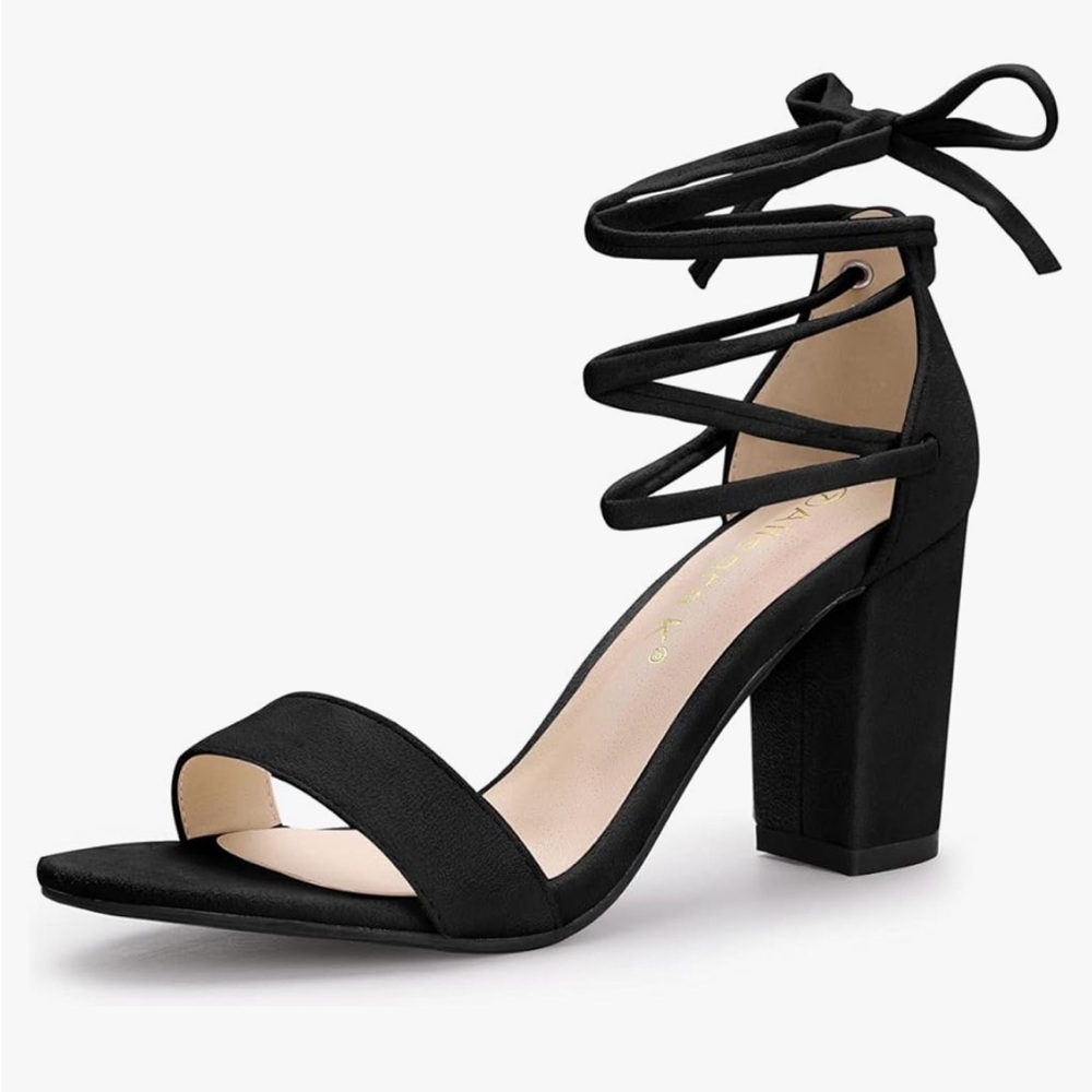 Allegra K Women's Strappy Heels Black Lace Up Chunky High Heels